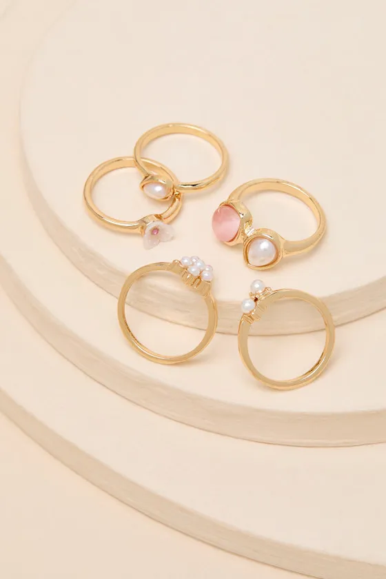 Isadora Gold Pearl Five-Piece Ring Set sold by Lulus product image thumbnail 4