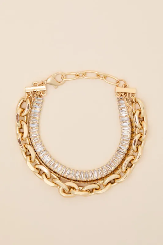 Crystal Gold Rhinestone Layered Bracelet made by Lulus