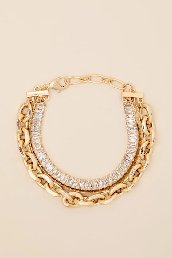 Crystal Gold Rhinestone Layered Bracelet sold by Lulus