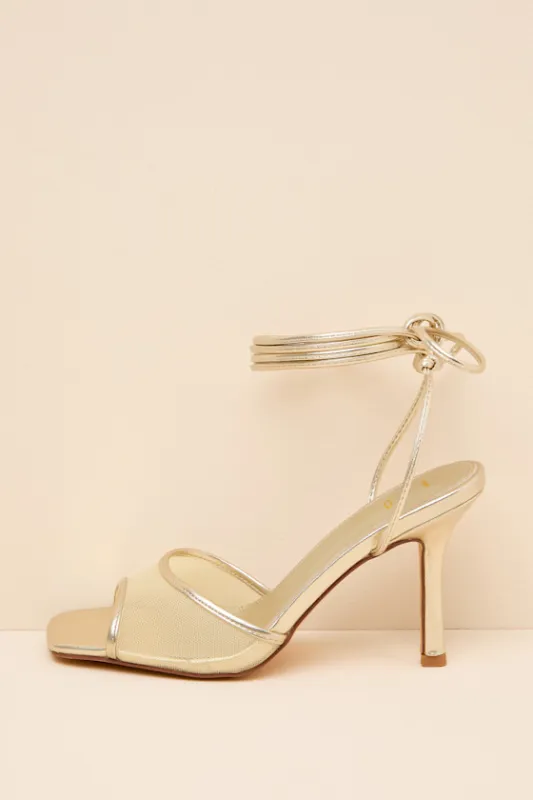 Harlan Gold Mesh Lace-Up High Heel Sandals made by Lulus