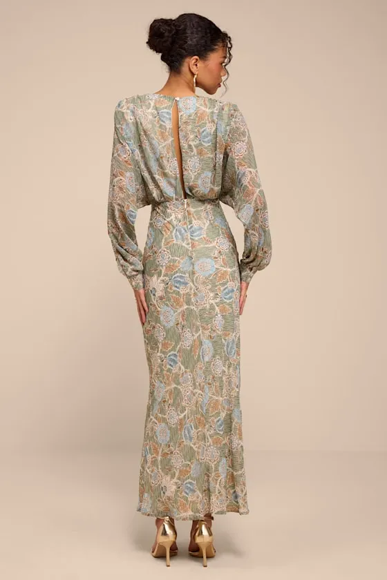 Azalea Sage Multi Floral Long Sleeve Midi Dress sold by Lulus product image thumbnail 3
