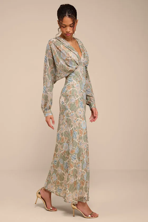 Azalea Sage Multi Floral Long Sleeve Midi Dress sold by Lulus product image thumbnail 4