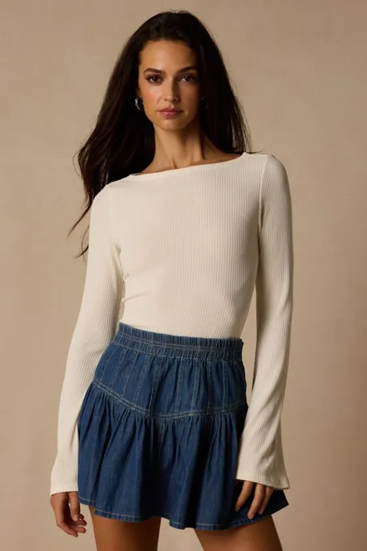 Maelis Ivory Ribbed Knit Long Sleeve Boat Neck Top made by Lulus