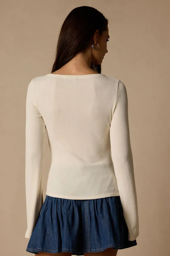 Maelis Ivory Ribbed Knit Long Sleeve Boat Neck Top sold by Lulus product image thumbnail 2