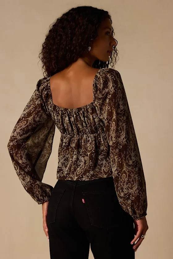Yara Brown Multi Paisley Long Sleeve Top sold by Lulus product image thumbnail 2