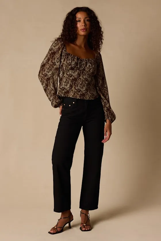 Yara Brown Multi Paisley Long Sleeve Top sold by Lulus product image thumbnail 3