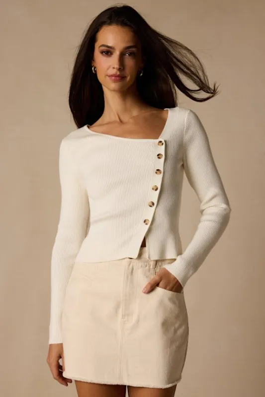 Modern Status Ivory Asymmetrical Button-Front Sweater Top made by Lulus