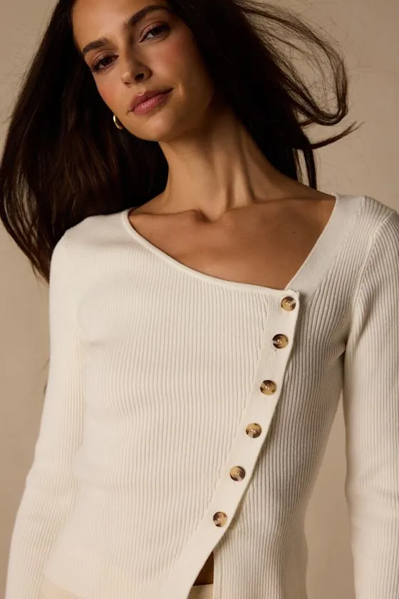Modern Status Ivory Asymmetrical Button-Front Sweater Top sold by Lulus product image thumbnail 4
