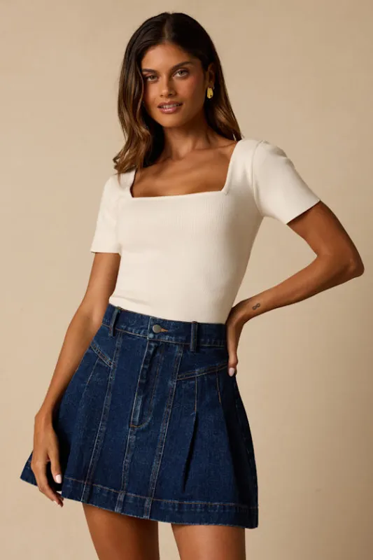 Lorann Dark Wash Pleated Denim Mini Skirt made by Lulus