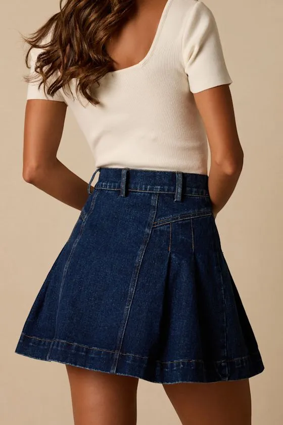 Lorann Dark Wash Pleated Denim Mini Skirt sold by Lulus product image thumbnail 2