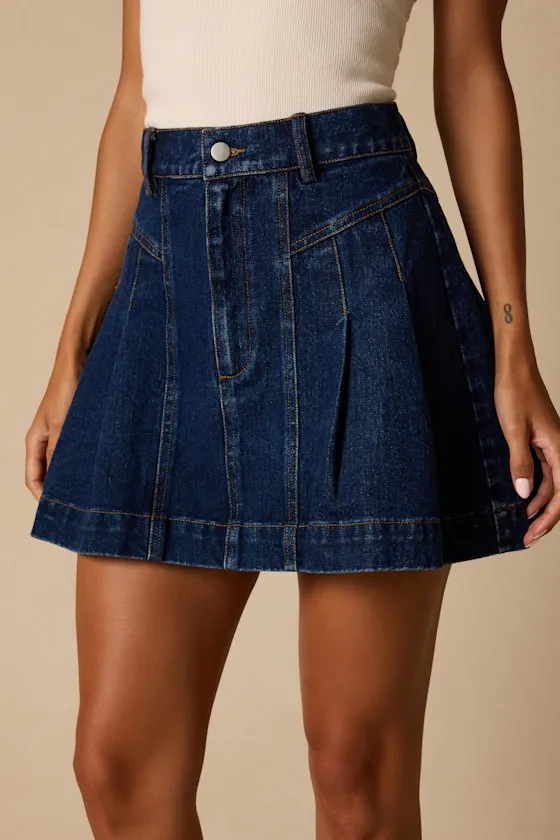 Lorann Dark Wash Pleated Denim Mini Skirt sold by Lulus product image thumbnail 3