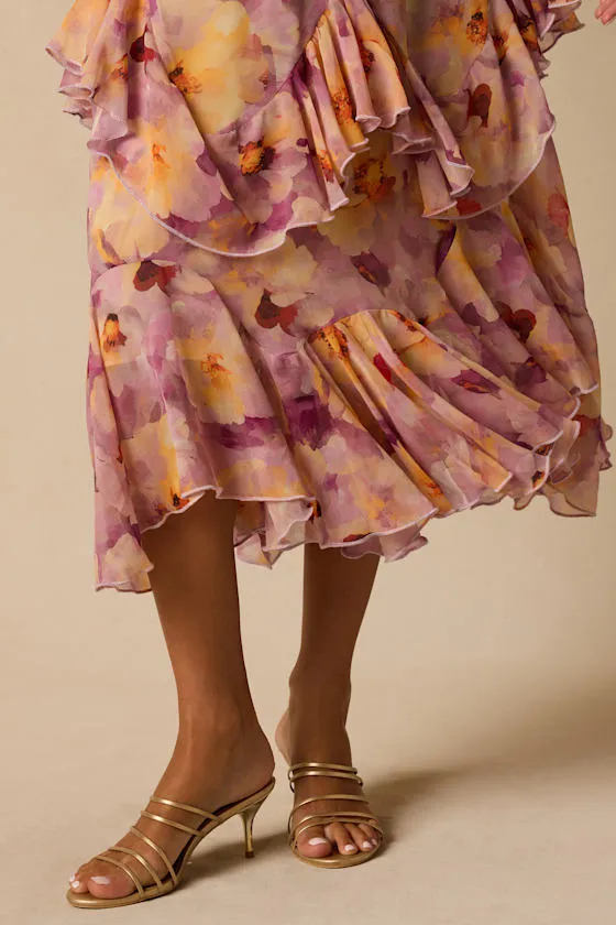 Pavinna Mauve Floral Print Tiered Ruffle Maxi Skirt sold by Lulus product image thumbnail 2