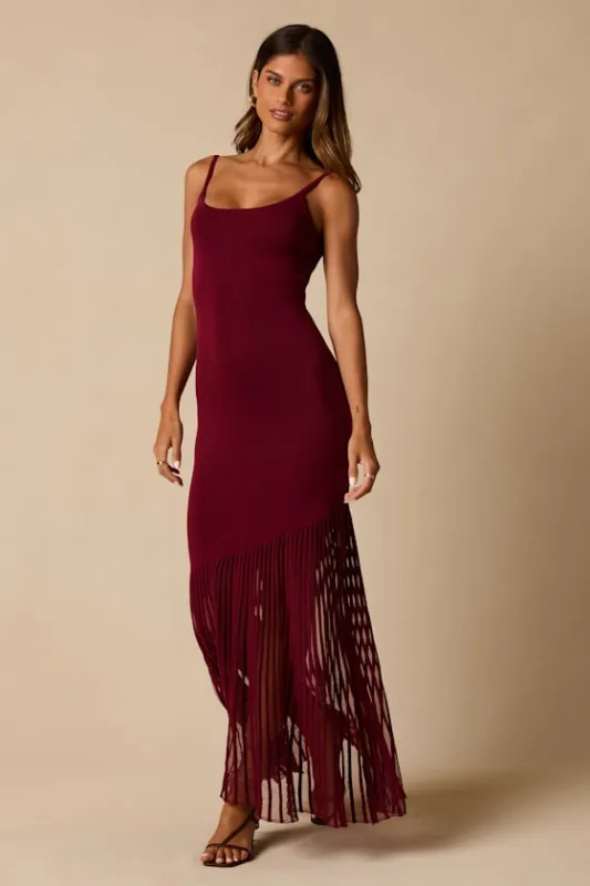 Empression Burgundy Asymmetrical Pleated Midi Dress made by Lulus