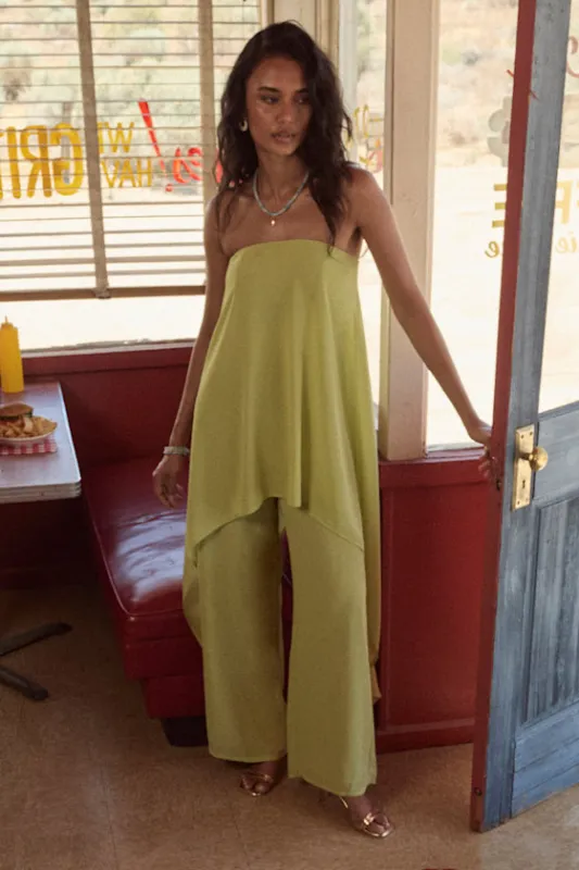 Kiko Lime Green Strapless Overlay Wide-Leg Jumpsuit made by Lulus