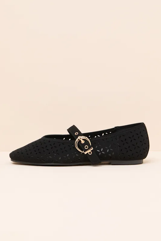 Nanette Black Eyelet Buckle Ballet Flats made by Lulus