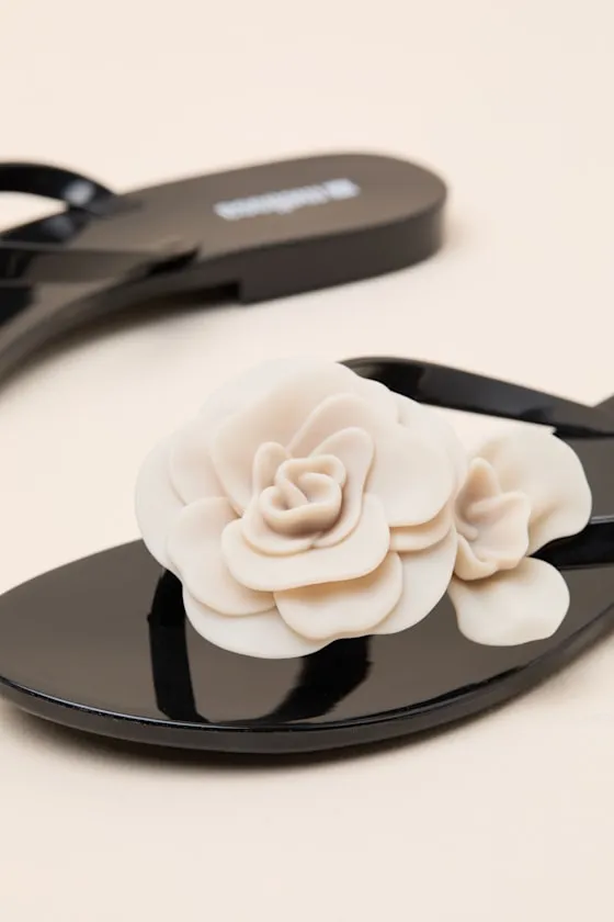 Harmonic Petals Black and Beige Thong Sandals sold by Lulus product image thumbnail 2