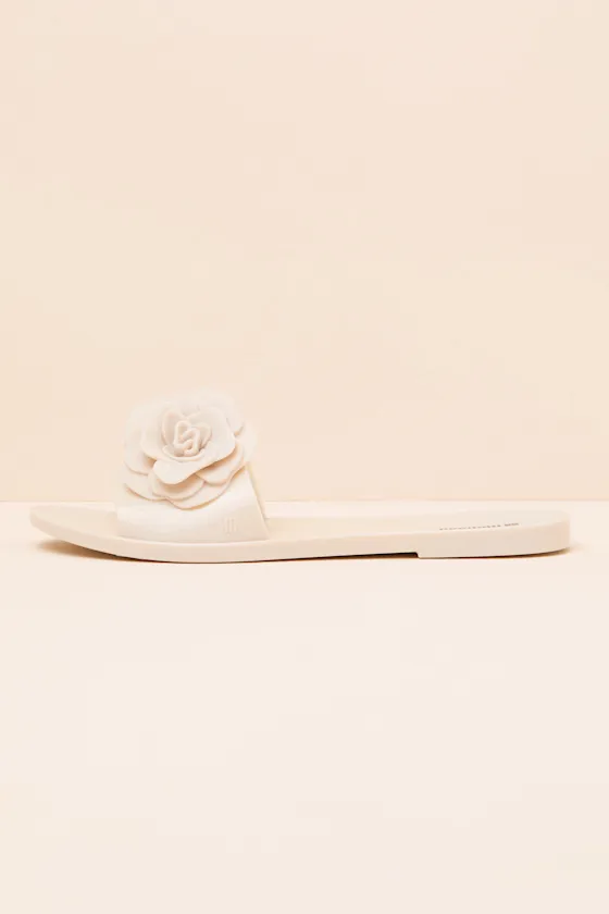 Babe Petals Beige Slide Sandals sold by Lulus