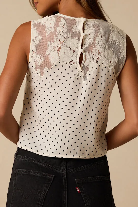 Yanna Ivory Polka Dot Lace Tank Top sold by Lulus product image thumbnail 3
