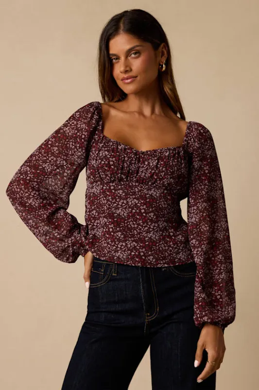 Yara Plum Multi Paisley Long Sleeve Top made by Lulus