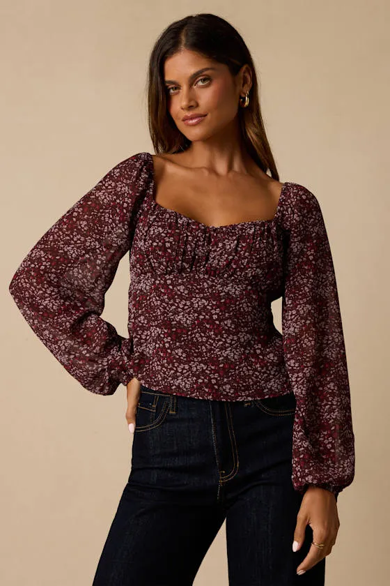 Yara Plum Multi Paisley Long Sleeve Top sold by Lulus