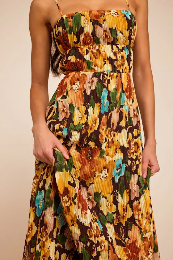 Holloway Brown Multi Floral Pleated Maxi Dress sold by Lulus product image thumbnail 2