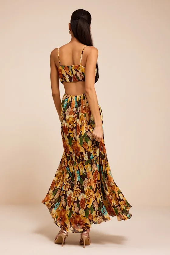Holloway Brown Multi Floral Pleated Maxi Dress sold by Lulus product image thumbnail 3