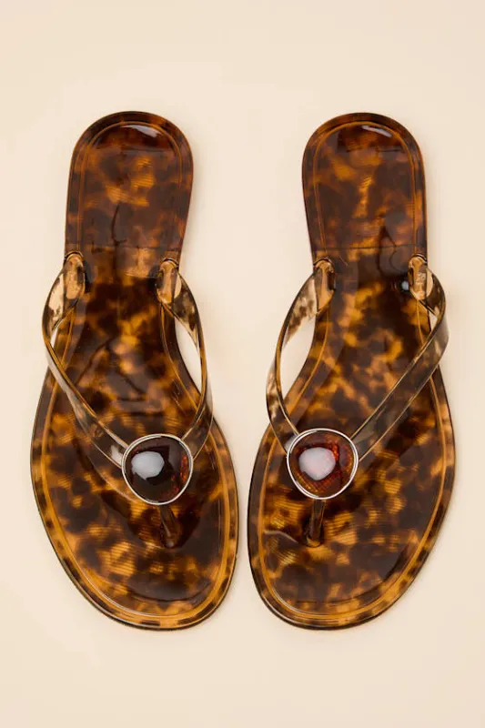 Daxley Tortoise Jelly Stone Flip Flops made by Lulus