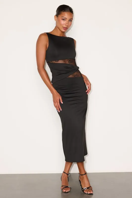 Klea Black Lace Cutout Column Midi Dress made by Lulus