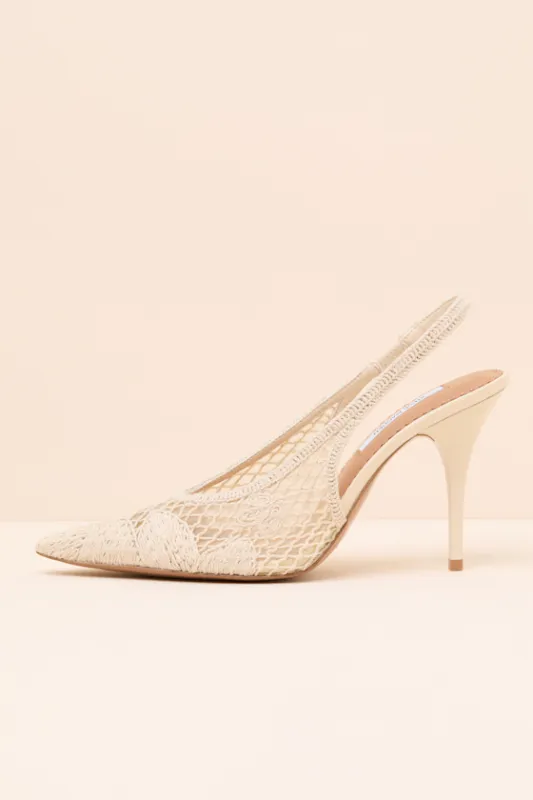 Andromeda Natural Crochet Pointed-Toe Slingback Pumps made by Steve Madden