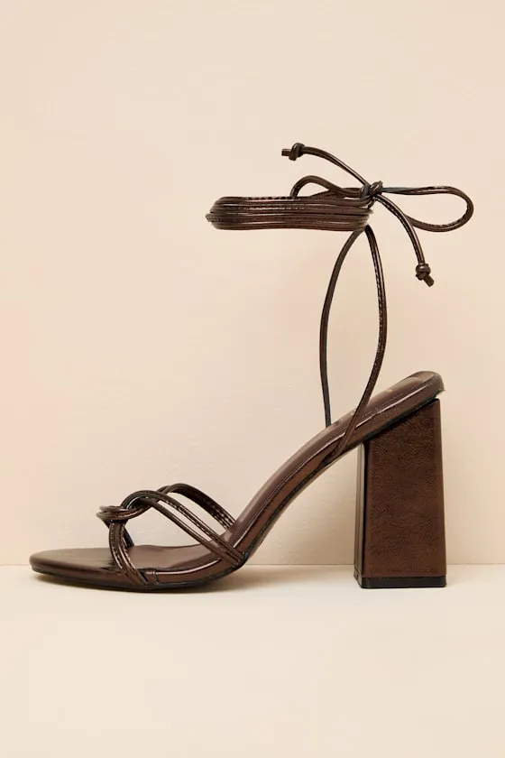 Adara Brown Metallic Lace-Up High Heel Sandals sold by Lulus product image thumbnail 2