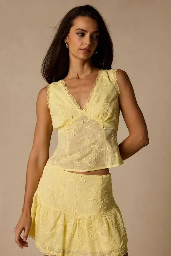 Dessie Light Yellow Embroidered Tie-Back Tank Top sold by Lulus product image thumbnail 2
