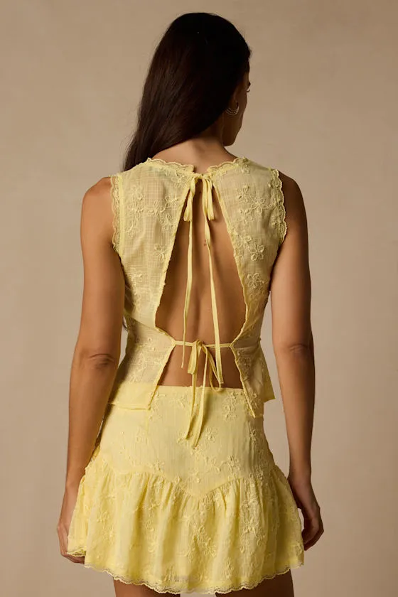 Dessie Light Yellow Embroidered Tie-Back Tank Top sold by Lulus product image thumbnail 3