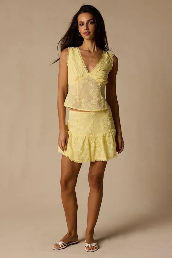 Dessie Light Yellow Embroidered Tie-Back Tank Top sold by Lulus product image thumbnail 4
