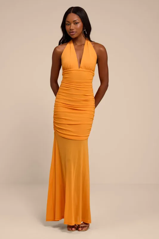 Orla Light Orange Mesh Mermaid Maxi Dress made by Lulus
