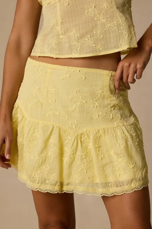 Dessie Light Yellow Embroidered Mini Skirt made by Lulus