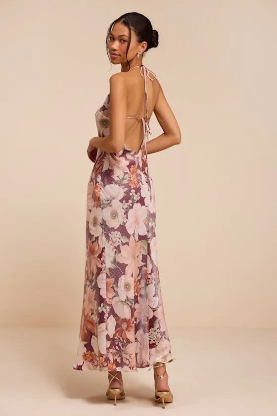 Sidney Dark Mauve Multi Floral Halter Maxi Dress sold by Lulus product image thumbnail 3