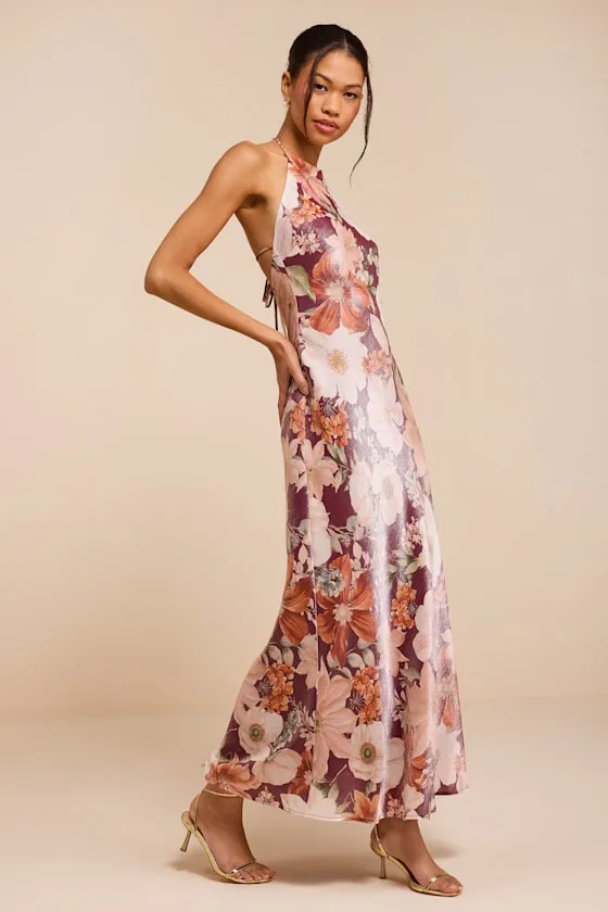 Sidney Dark Mauve Multi Floral Halter Maxi Dress sold by Lulus product image thumbnail 4