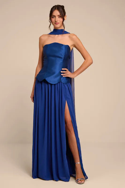 Kadence Navy Mixed Media Maxi Dress and Scarf Set made by Lulus