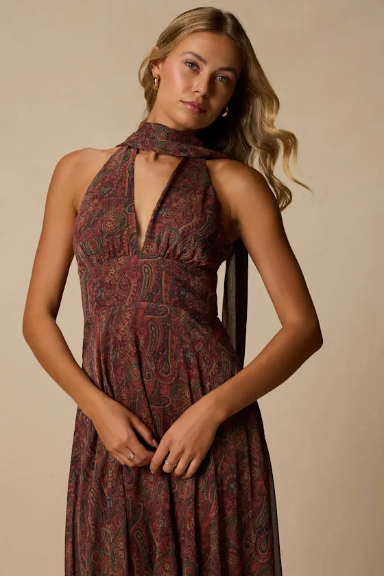 Kylinda Rust Multi Paisley Midi Dress and Scarf Set sold by Lulus product image thumbnail 2