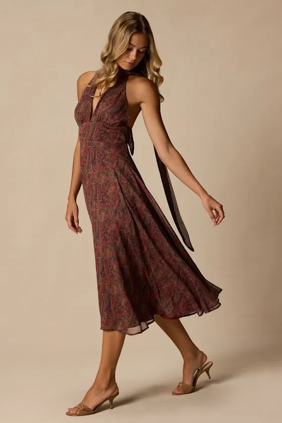Kylinda Rust Multi Paisley Midi Dress and Scarf Set sold by Lulus product image thumbnail 4