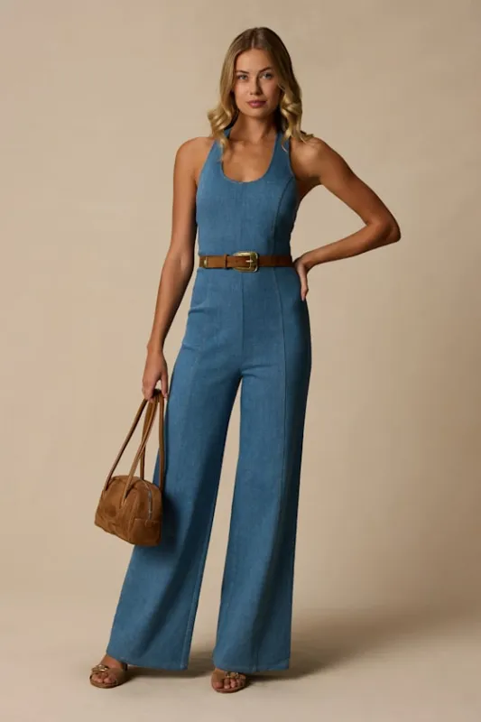 Bowie Medium Wash Denim Wide-Leg Jumpsuit made by Lulus