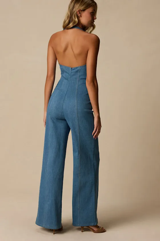 Bowie Medium Wash Denim Wide-Leg Jumpsuit sold by Lulus product image thumbnail 3