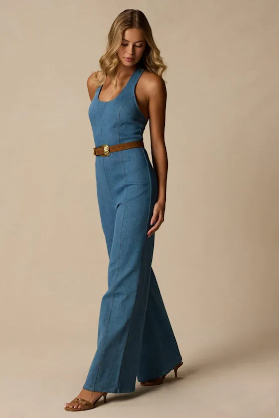 Bowie Medium Wash Denim Wide-Leg Jumpsuit sold by Lulus product image thumbnail 4