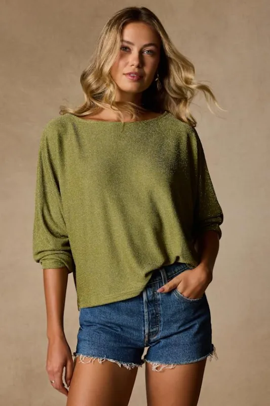 Braylin Green Lurex Knit Dolman Sleeve Top made by Lulus