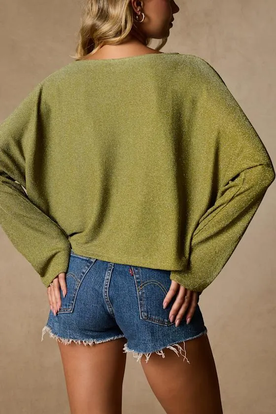 Braylin Green Lurex Knit Dolman Sleeve Top sold by Lulus product image thumbnail 2