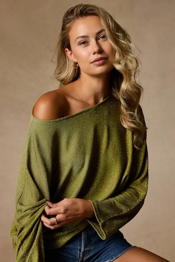 Braylin Green Lurex Knit Dolman Sleeve Top sold by Lulus product image thumbnail 4