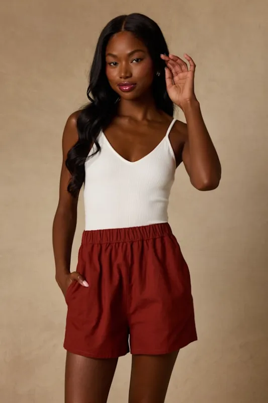 Classic Rust Red Beach Shorts made by Lulus