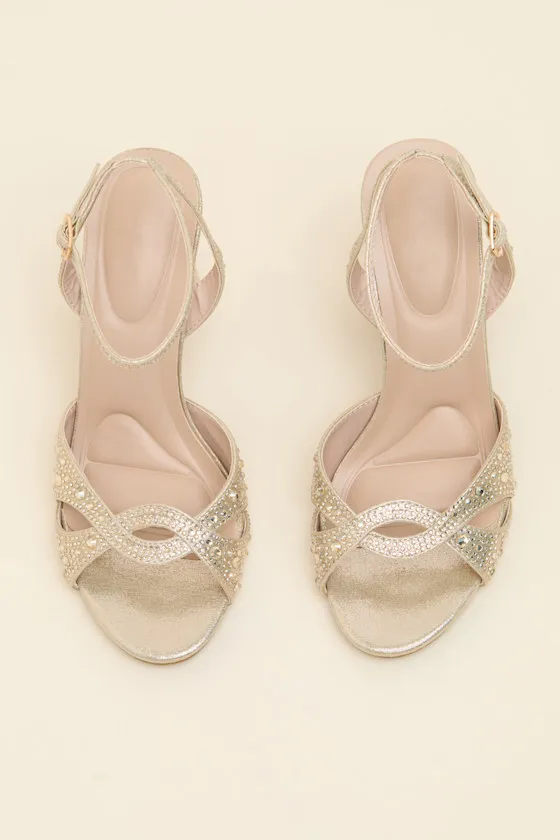Olamide Gold Rhinestone High Heel Ankle Strap Sandals sold by Lulus product image thumbnail 4