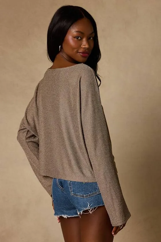 Braylin Taupe Lurex Knit Dolman Sleeve Top sold by Lulus product image thumbnail 2