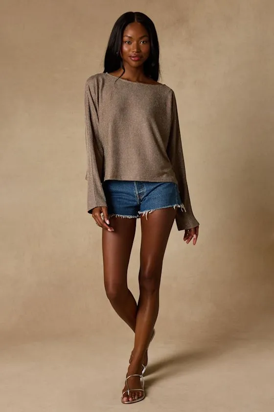 Braylin Taupe Lurex Knit Dolman Sleeve Top sold by Lulus product image thumbnail 3